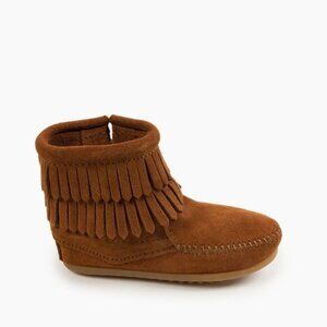 Minnetonka Kids' Double Fringe Side Zip Boot in Brown Size 11